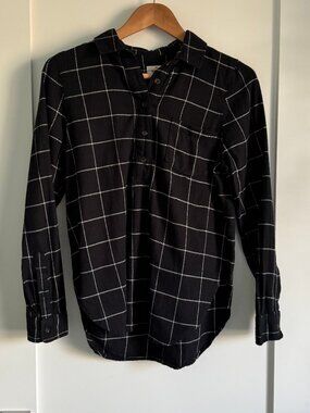 Marine Layer Organic Flannel Shirt Black Windowpane Size S
